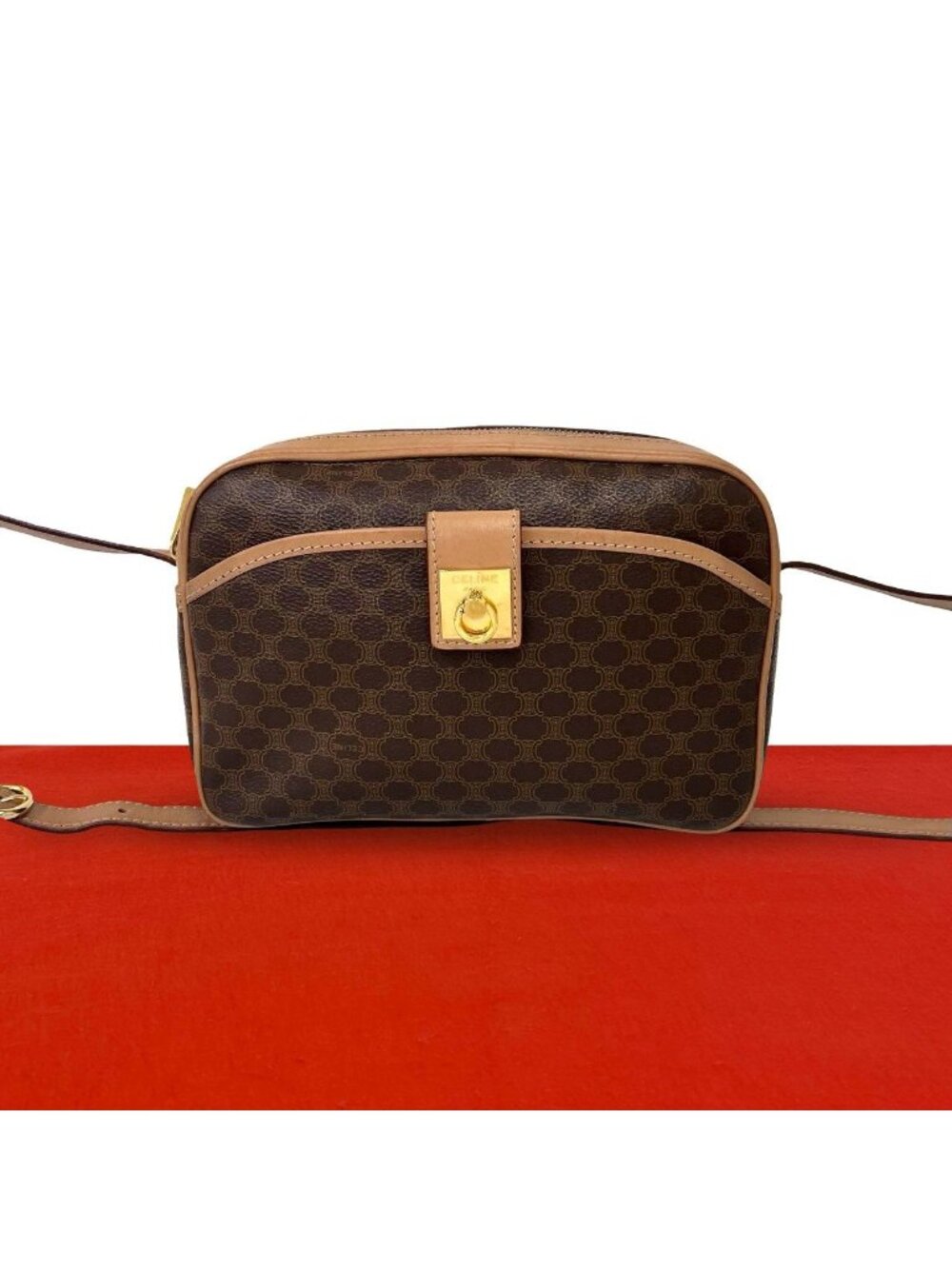 Celine Vintage Logo Ring Macadam Blason Pattern Leather Shoulder Bag Pochette